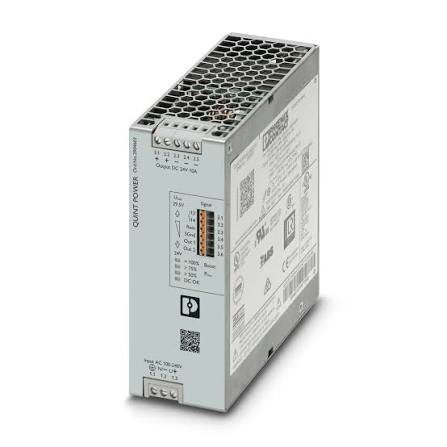 Fuente de alimentación inteligente monofásica Phoenix Contact QUINT4-PS/1AC/24DC/10 de 24V 10A para montaje en riel DIN.